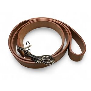 Leonard & Church Tan Brown Leather Dog Collar and Leash Set Silver Hardware